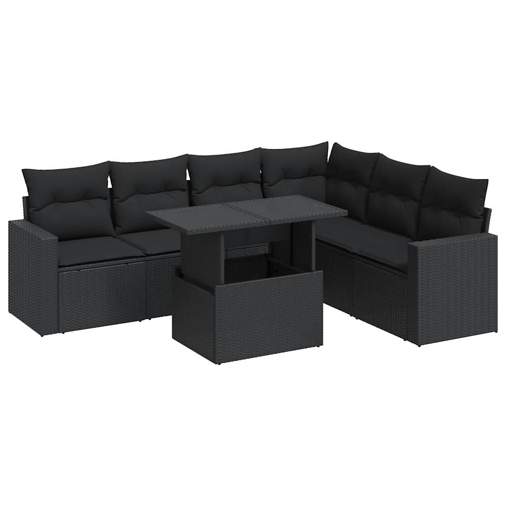 Set canapele de grădină cu perne, 7 piese, negru, poliratan GartenMobel Dekor