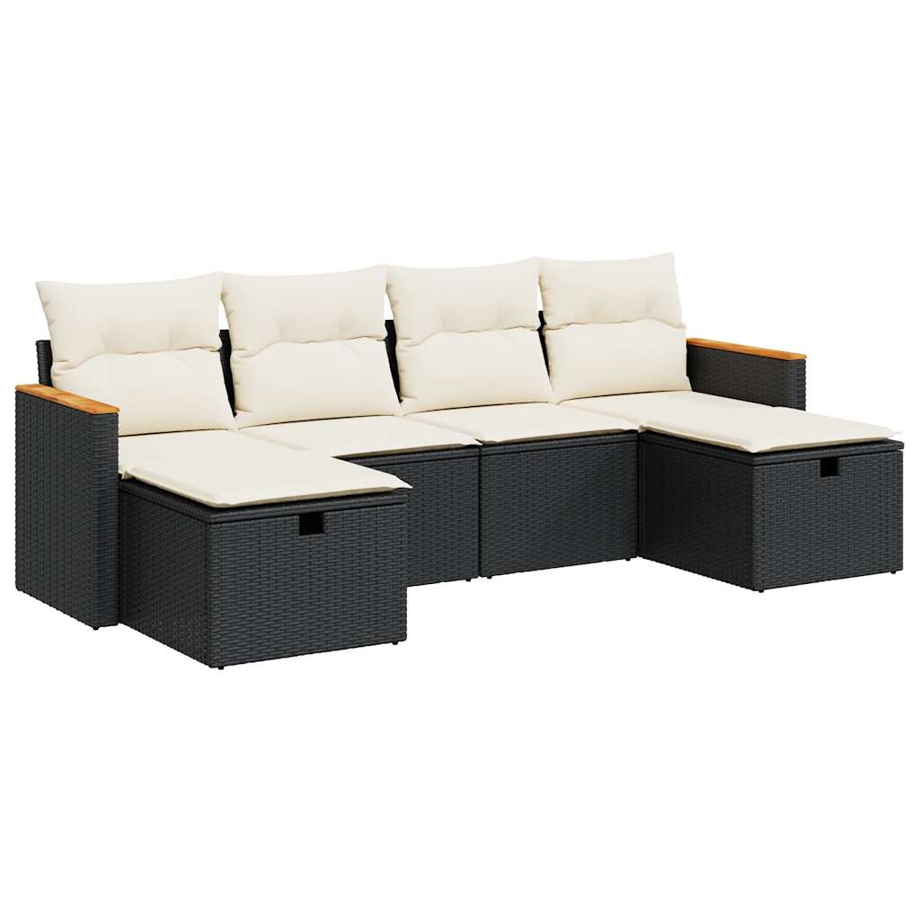 Set mobilier de grădină cu perne, 6 piese, negru, poliratan GartenMobel Dekor