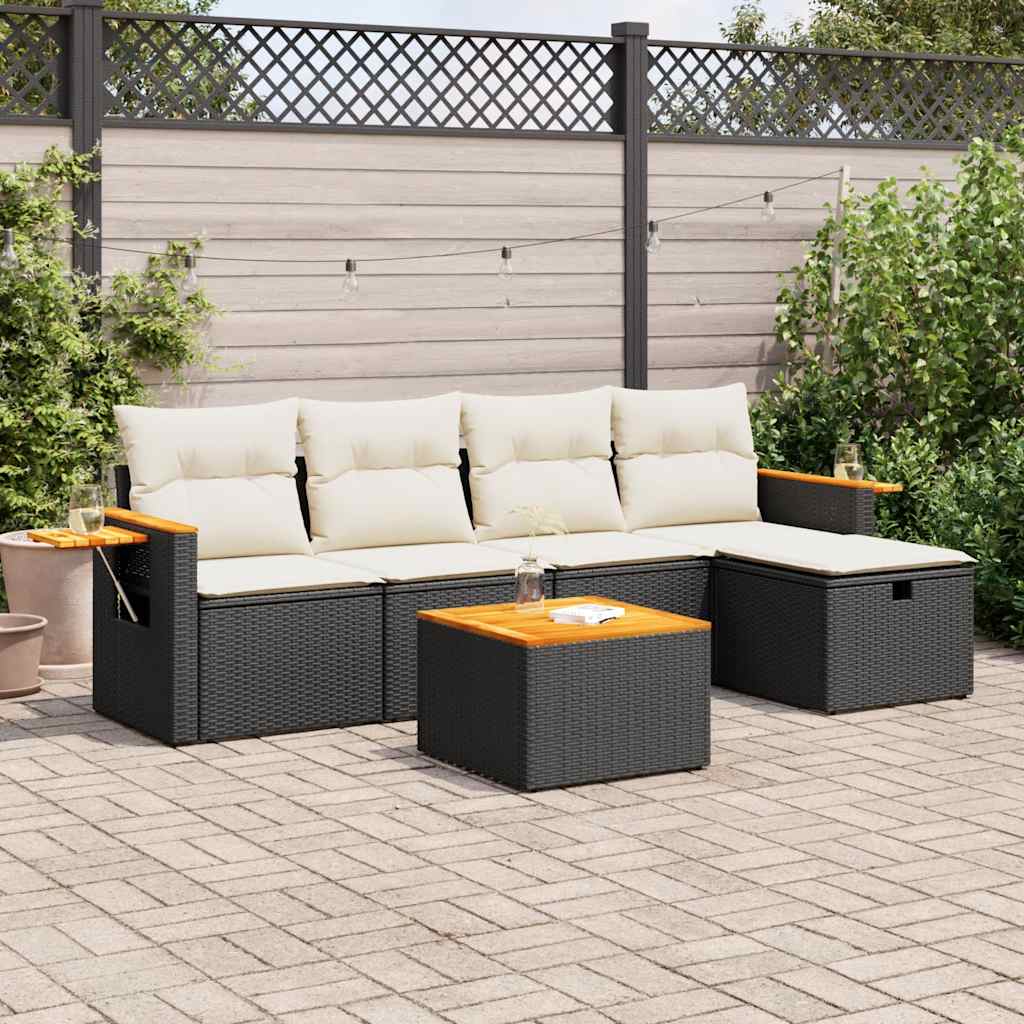 Set mobilier de grădină cu perne, 6 piese, negru, poliratan GartenMobel Dekor