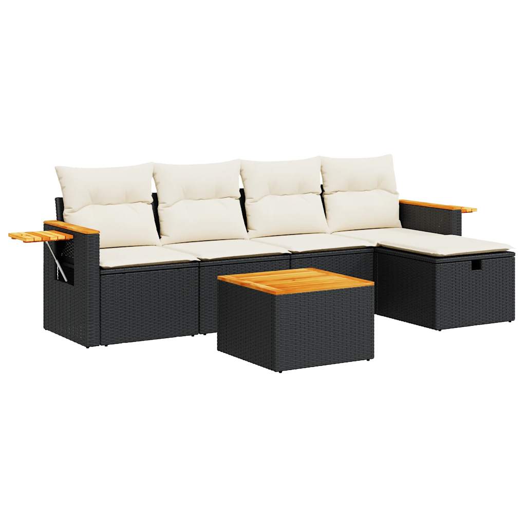 Set mobilier de grădină cu perne, 6 piese, negru, poliratan GartenMobel Dekor