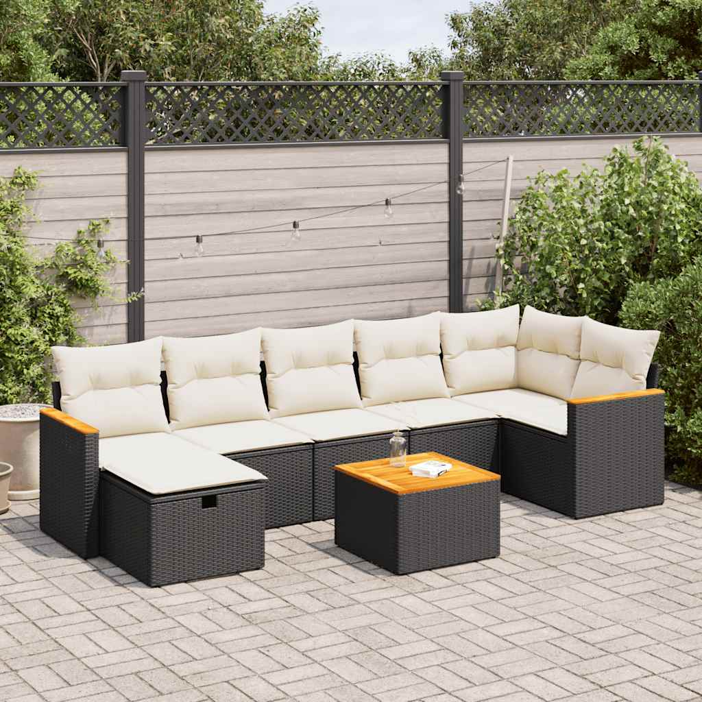 Set mobilier de grădină cu perne, 8 piese, negru, poliratan GartenMobel Dekor