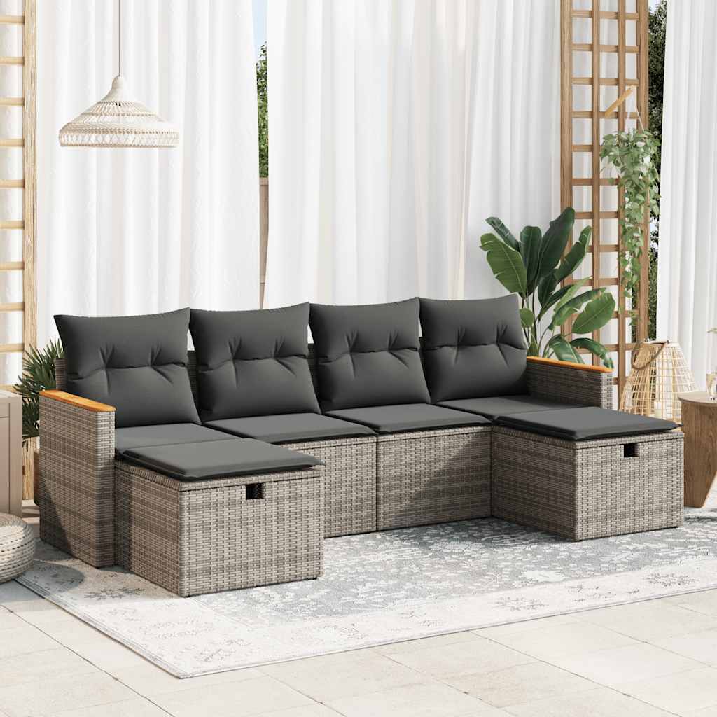 Set mobilier grădină cu perne, 6 piese, gri, poliratan GartenMobel Dekor