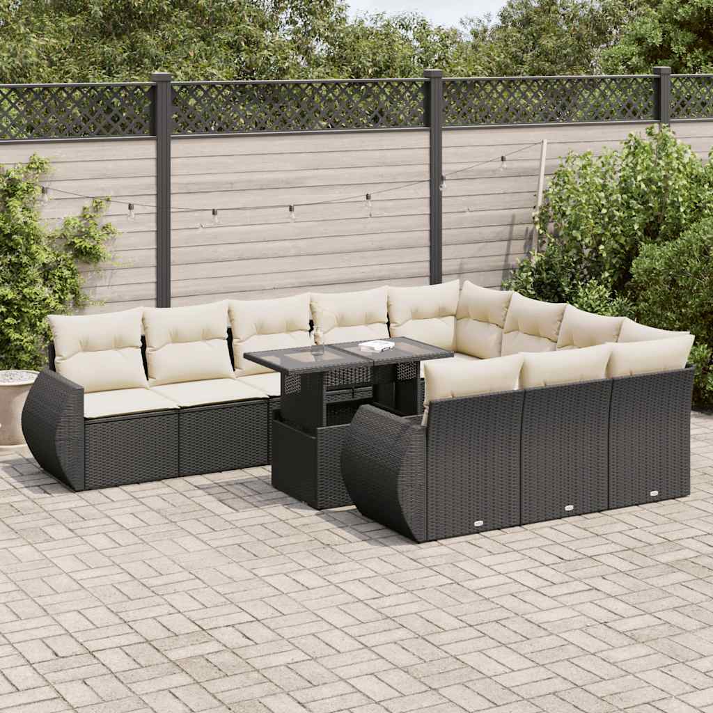 Set canapele de grădină cu perne, 11 piese, negru, poliratan GartenMobel Dekor