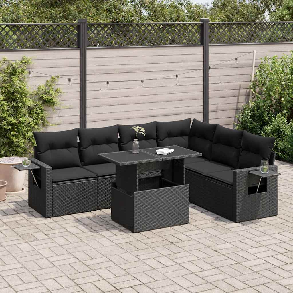 Set canapele de grădină cu perne, 7 piese, negru, poliratan GartenMobel Dekor