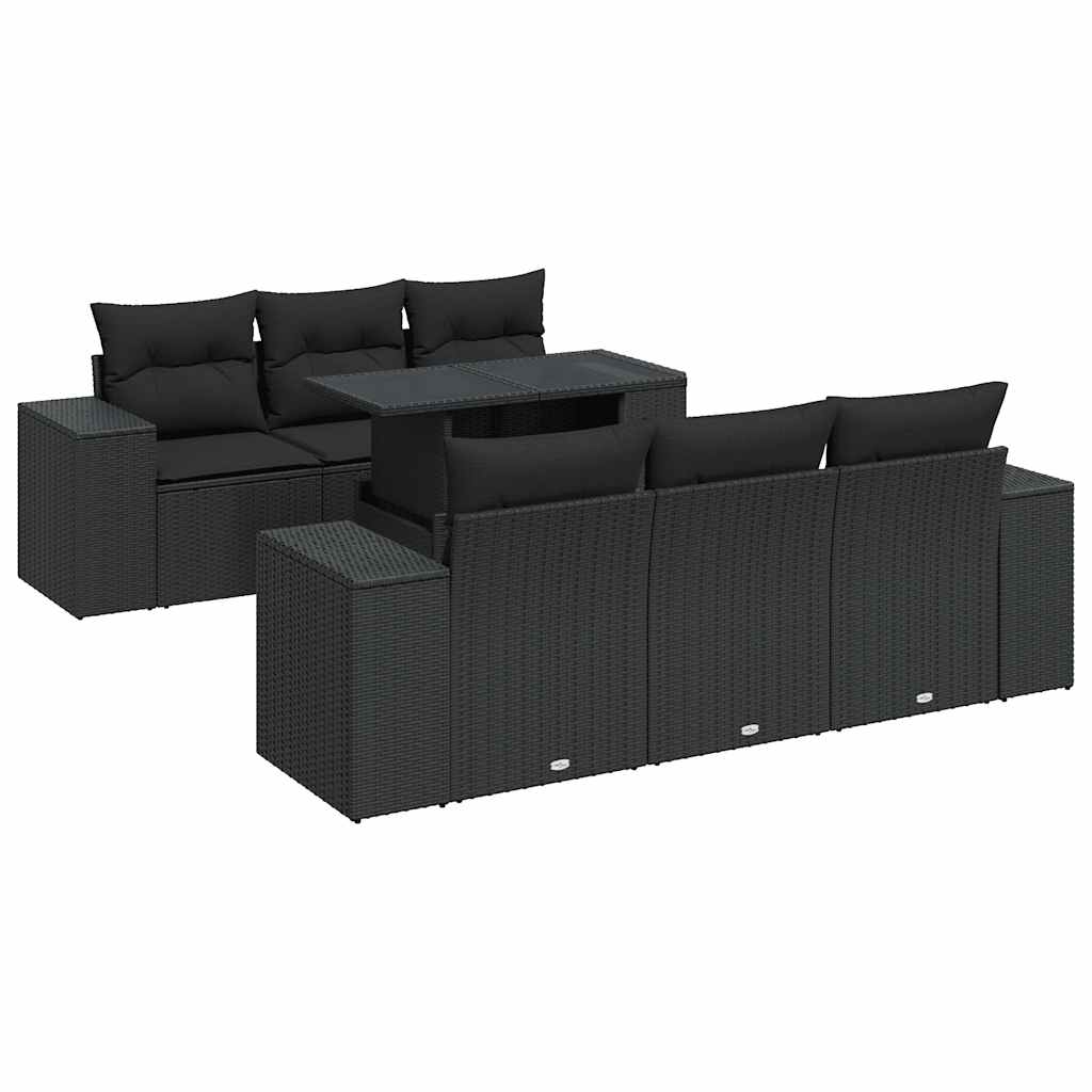 Set canapele de grădină cu perne, 7 piese, negru, poliratan GartenMobel Dekor