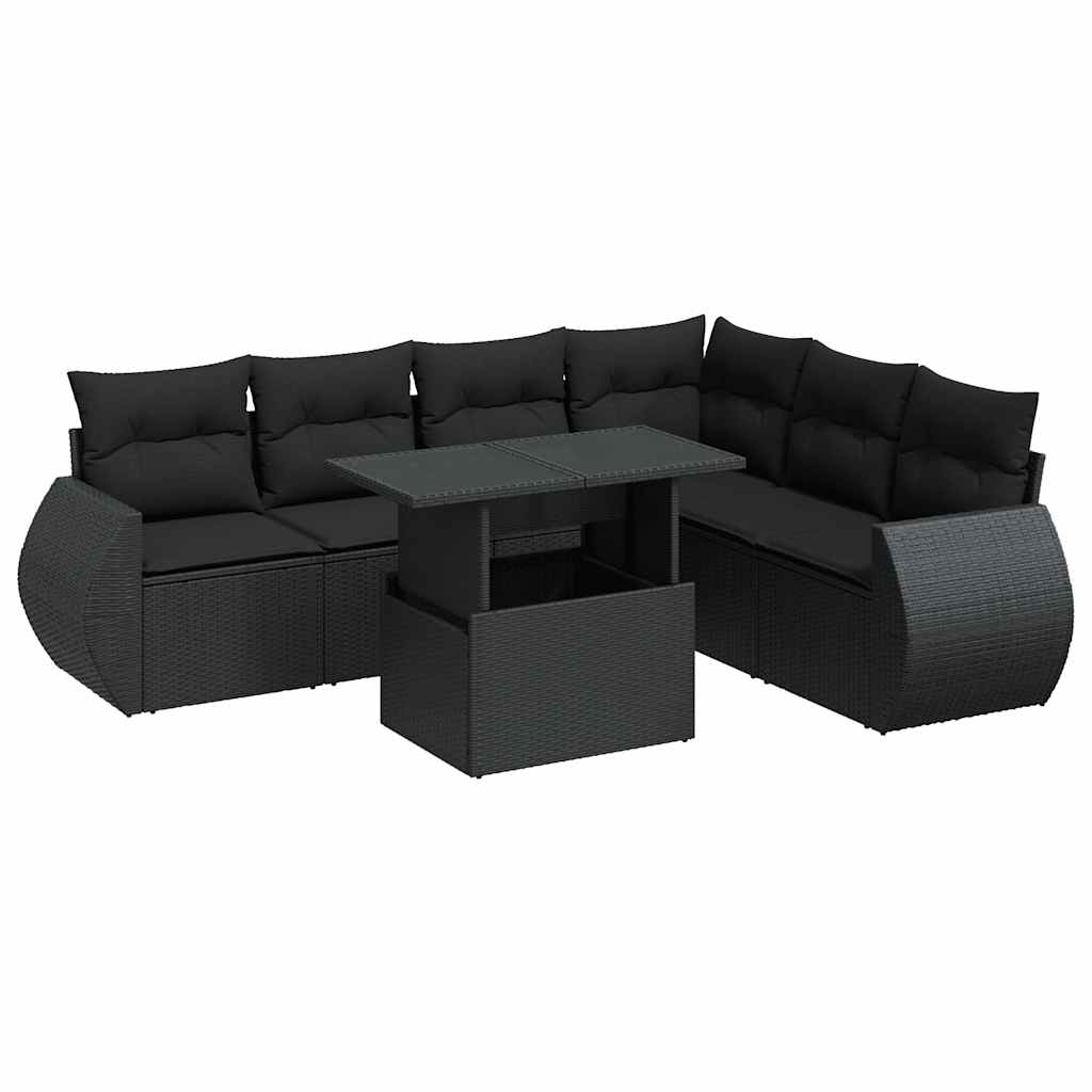 Set canapele de grădină cu perne, 7 piese, negru, poliratan GartenMobel Dekor
