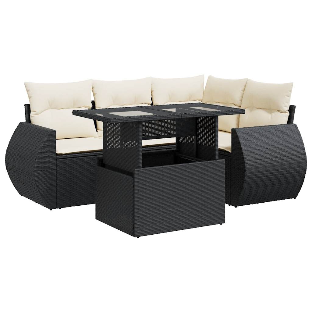 Set mobilier de grădină cu perne, 5 piese, negru, poliratan GartenMobel Dekor