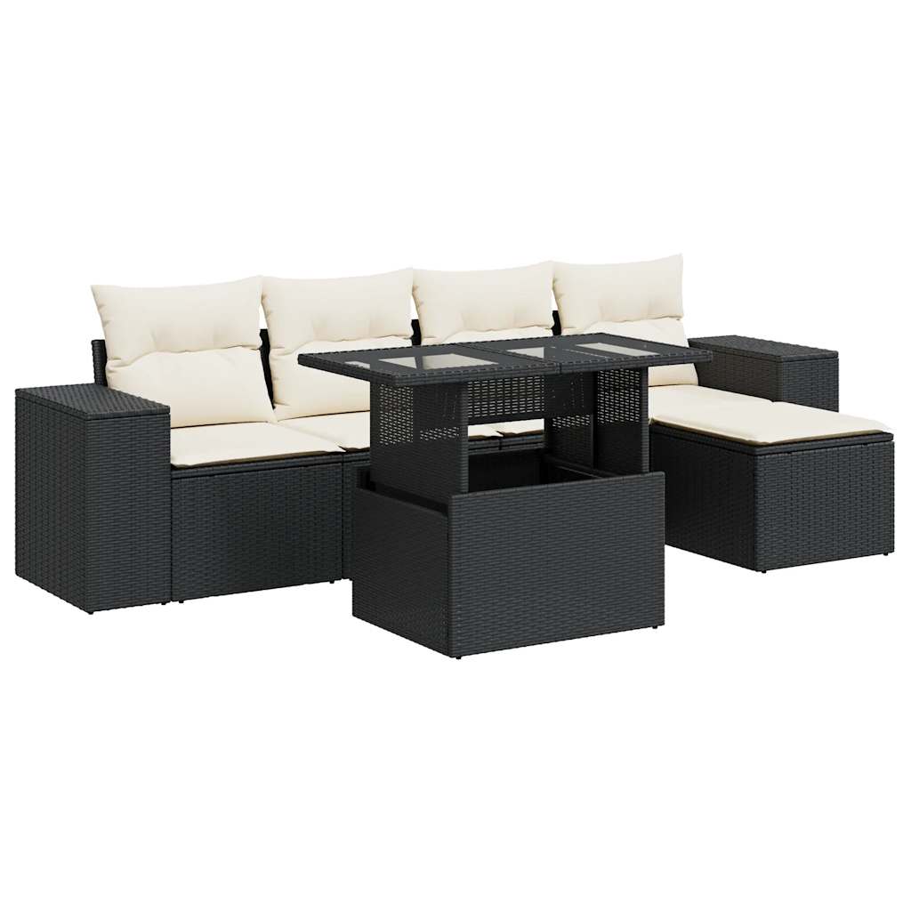 Set mobilier de grădină cu perne, 6 piese, negru, poliratan GartenMobel Dekor