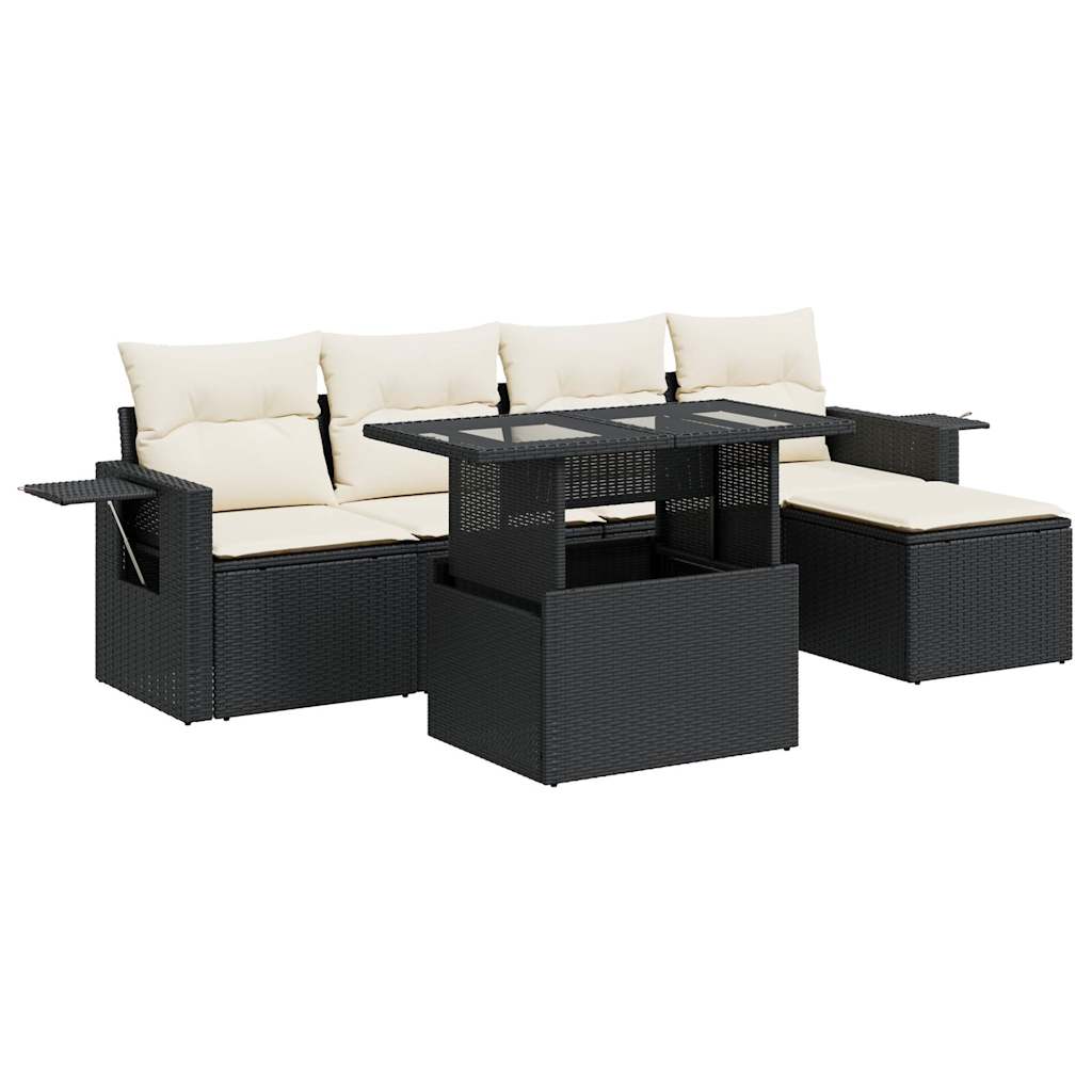 Set mobilier de grădină cu perne, 6 piese, negru, poliratan GartenMobel Dekor
