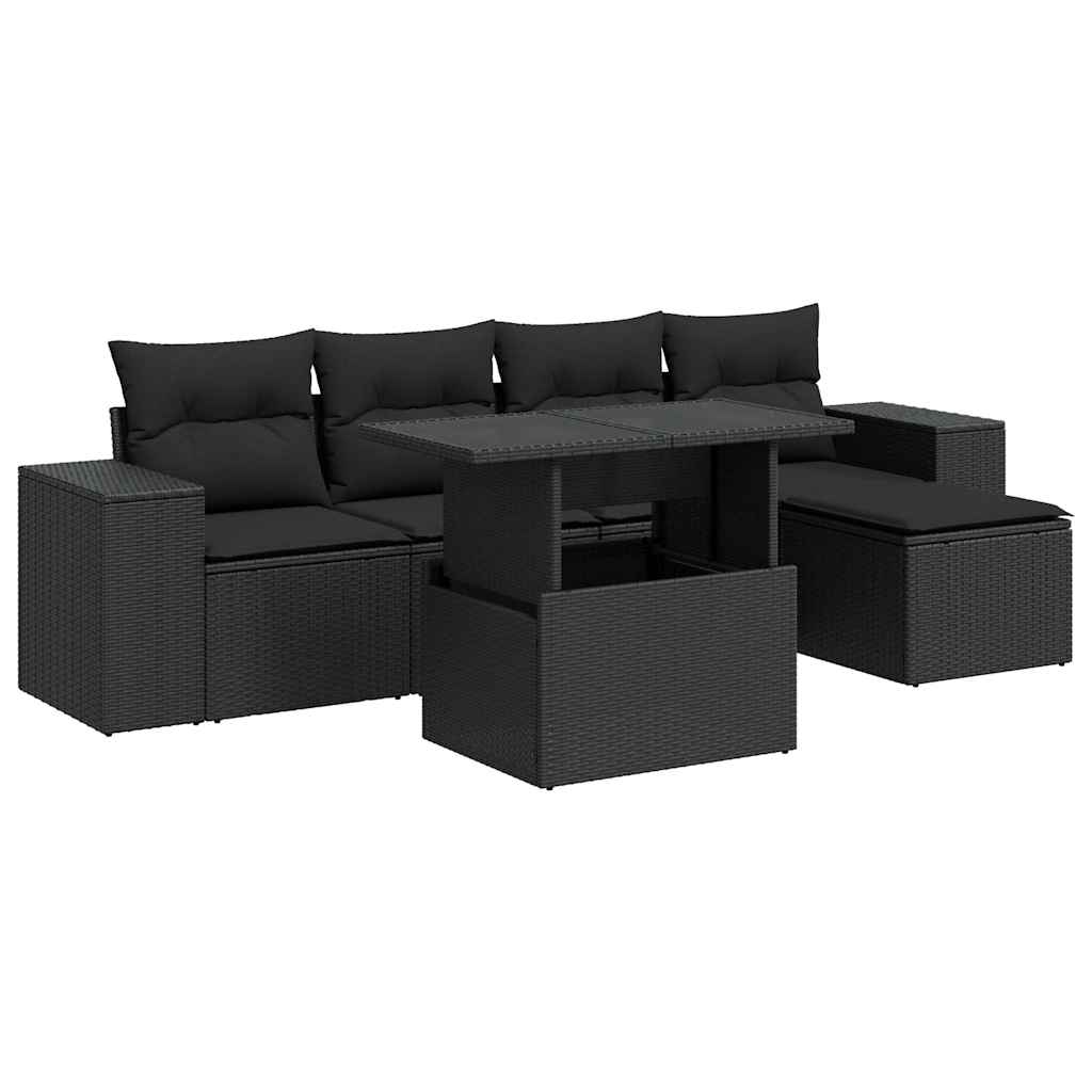Set mobilier de grădină cu perne, 6 piese, negru, poliratan GartenMobel Dekor