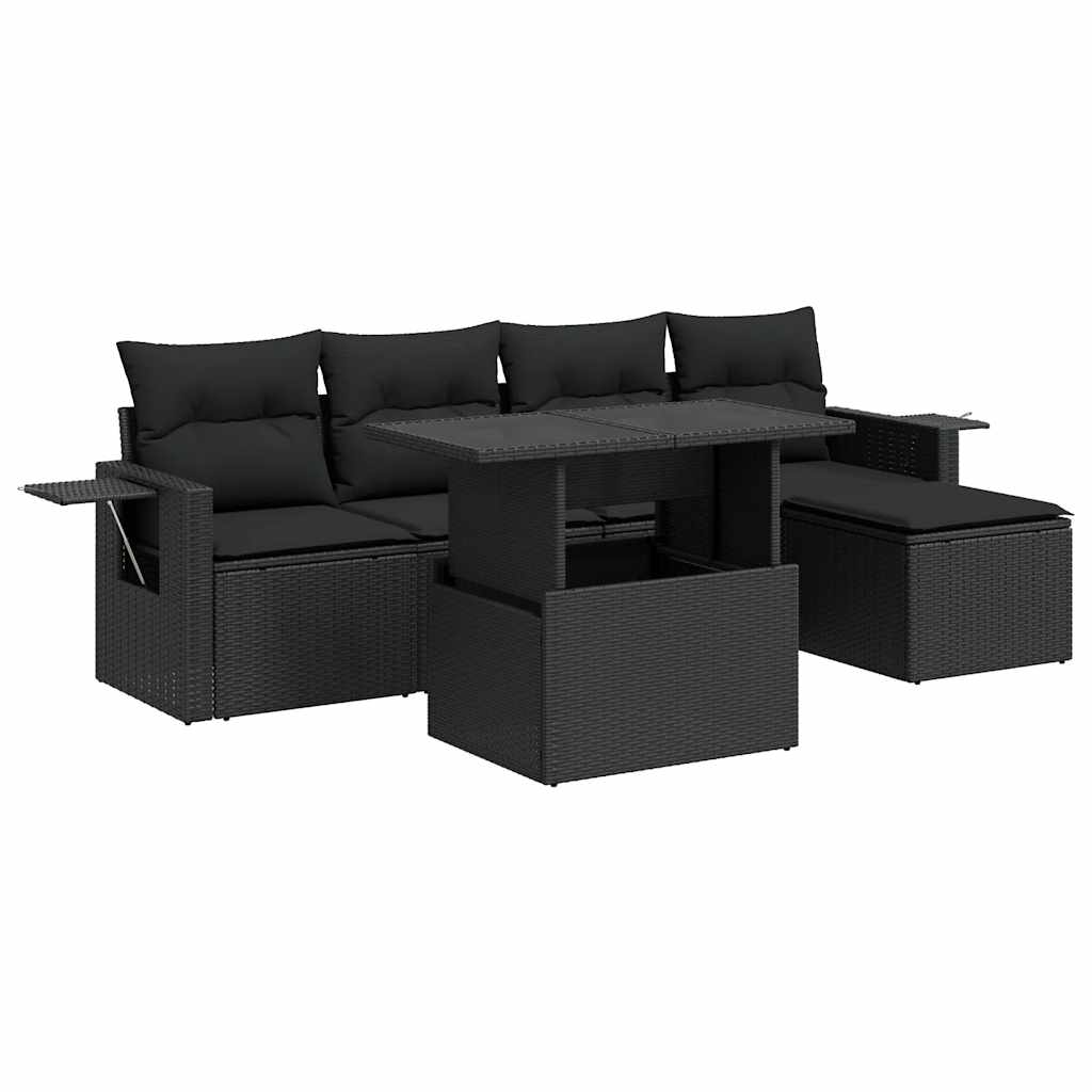 Set mobilier de grădină cu perne, 6 piese, negru, poliratan GartenMobel Dekor