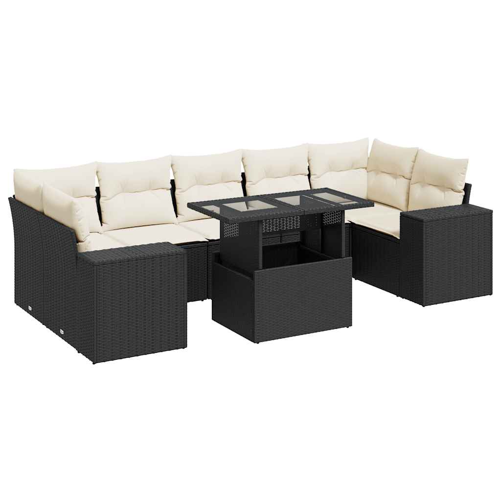 Set mobilier de grădină cu perne, 8 piese, negru, poliratan GartenMobel Dekor