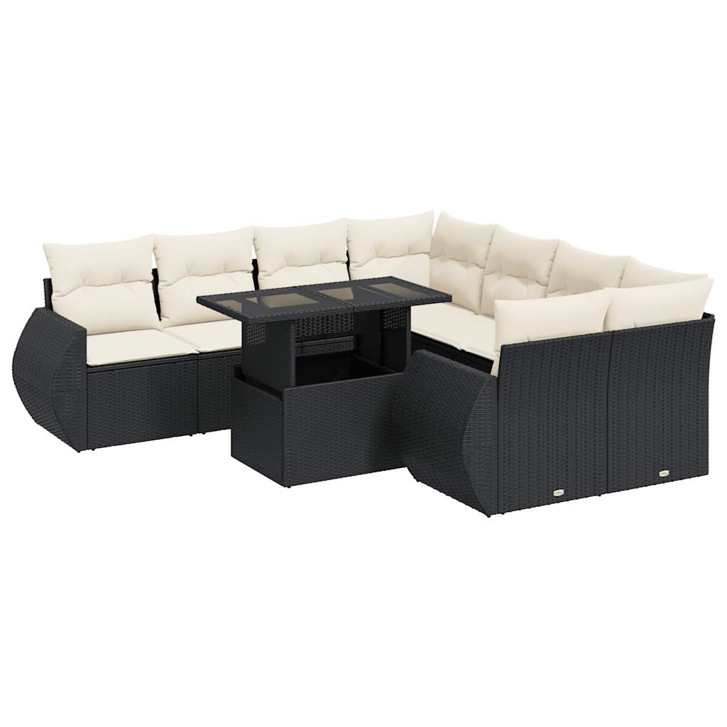 Set mobilier de grădină cu perne, 9 piese, negru, poliratan GartenMobel Dekor