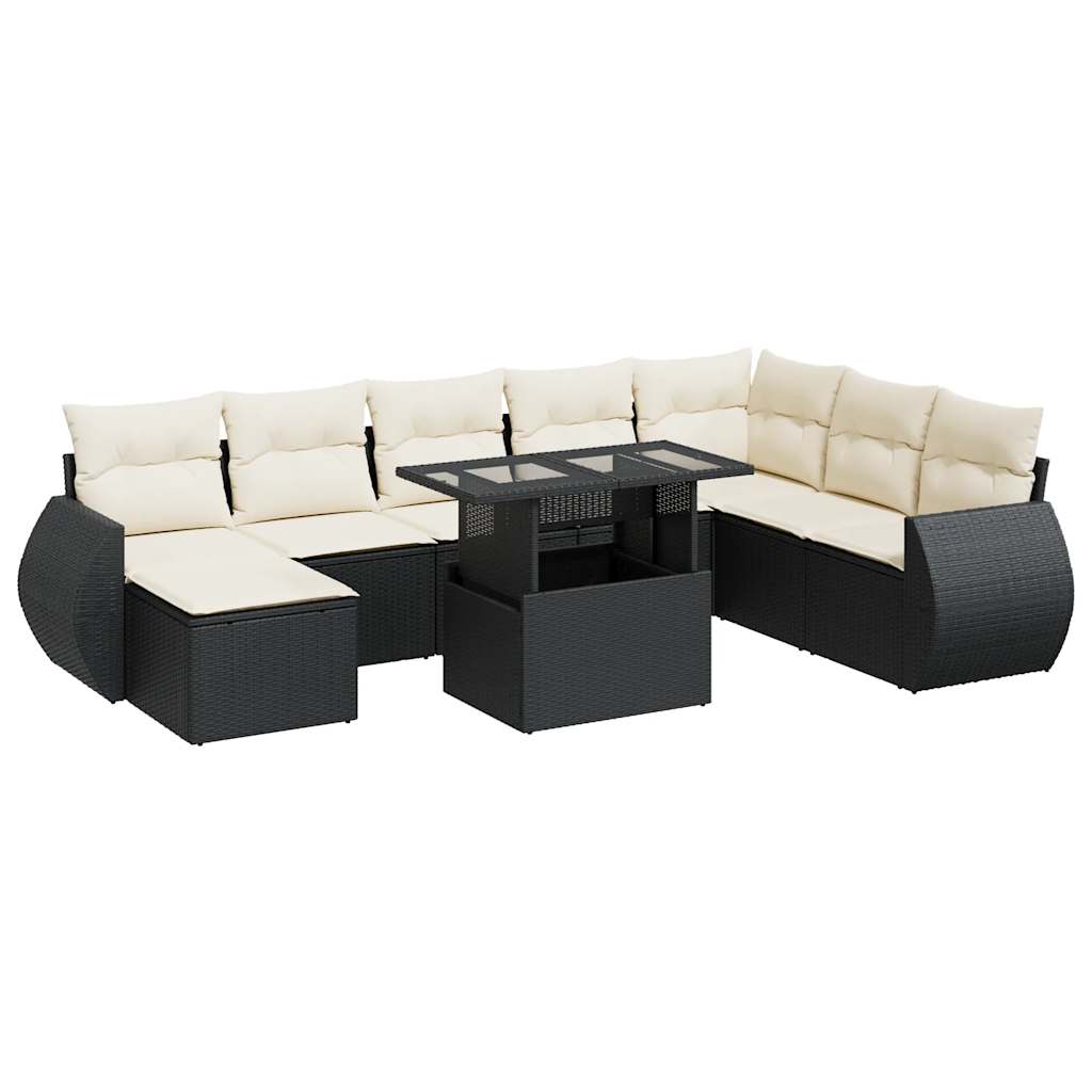Set mobilier de grădină cu perne, 9 piese, negru, poliratan GartenMobel Dekor