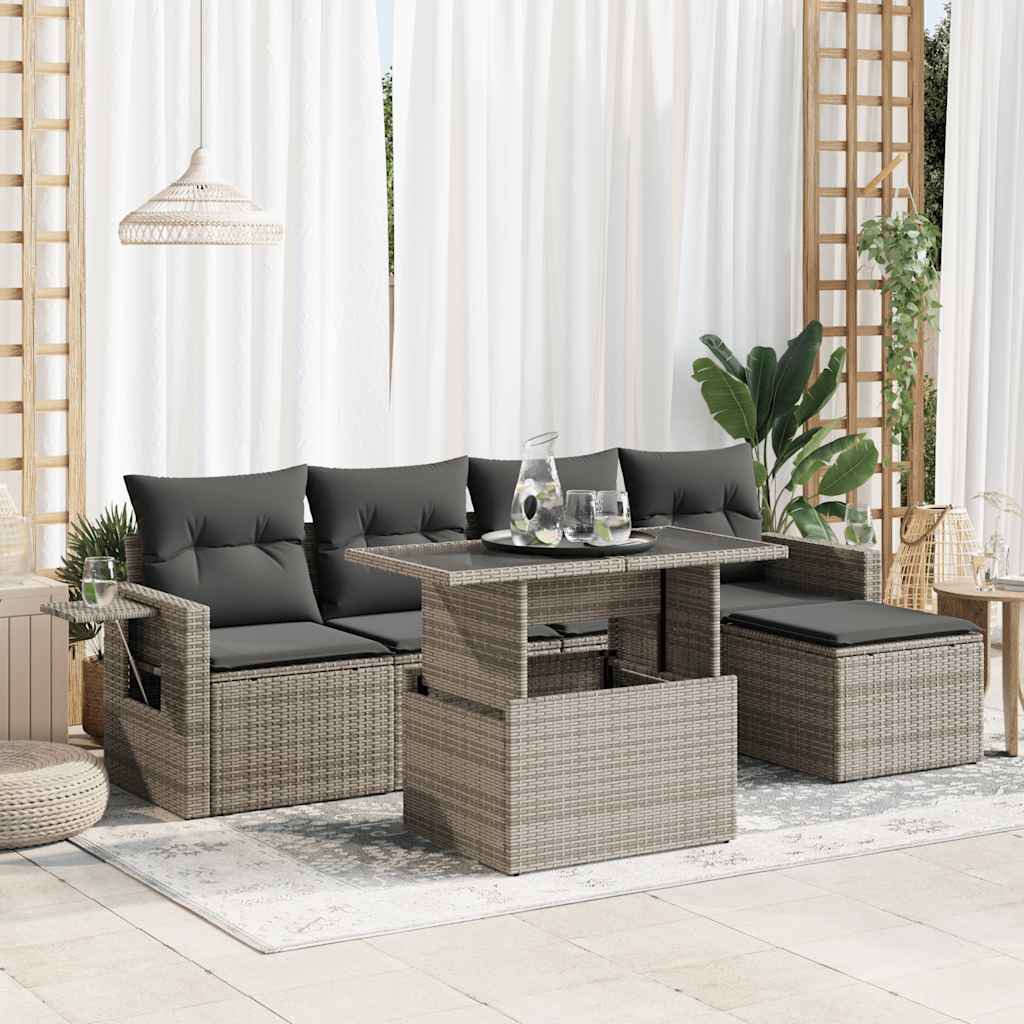 Set mobilier grădină cu perne, 6 piese, gri, poliratan GartenMobel Dekor