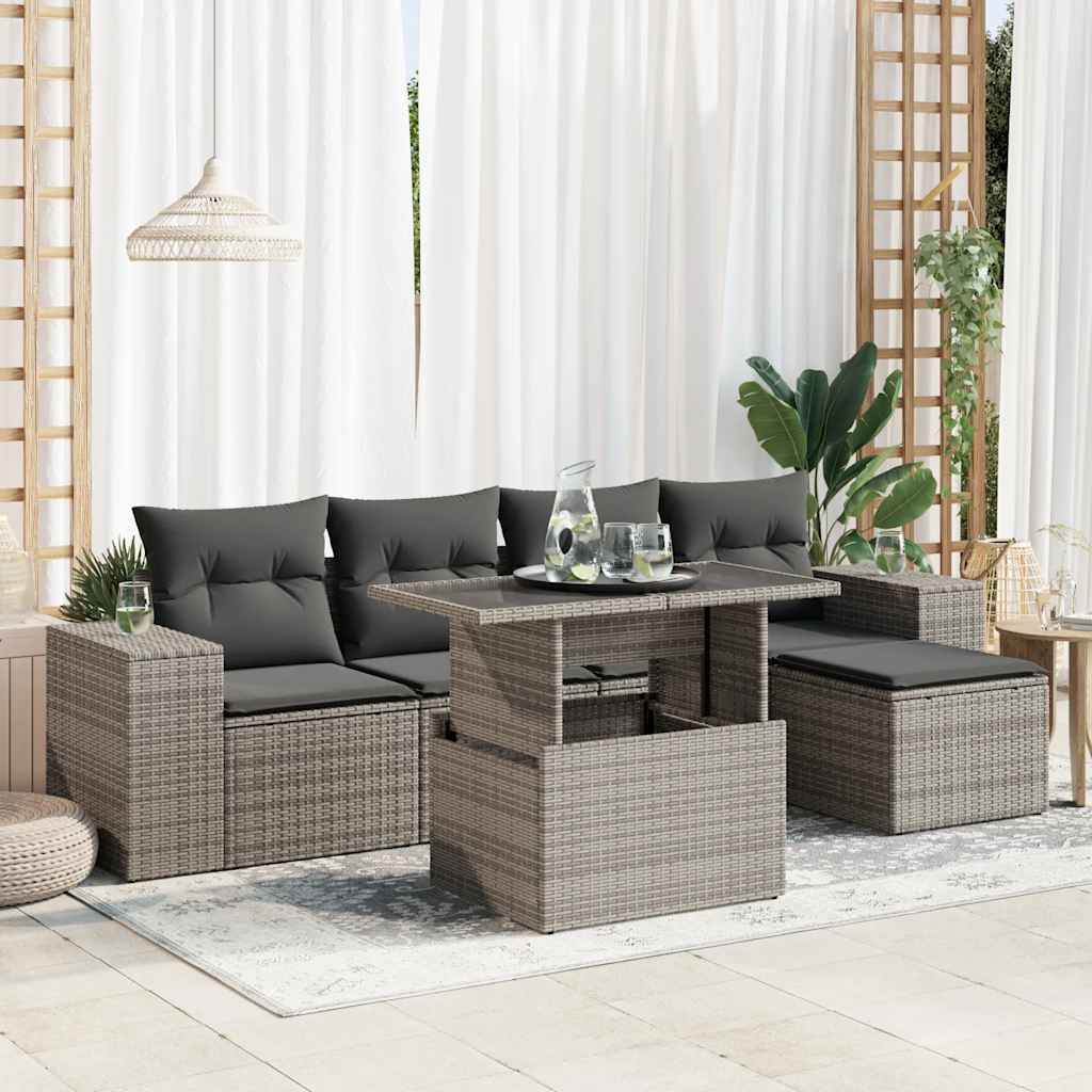Set mobilier grădină cu perne, 6 piese, gri, poliratan GartenMobel Dekor