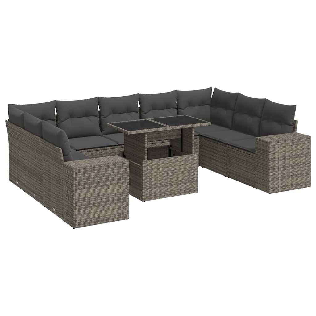 Set mobilier de grădină cu perne, 10 piese, gri, poliratan GartenMobel Dekor