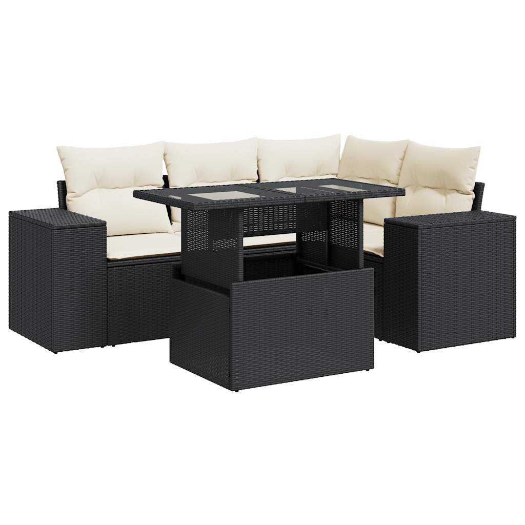 Set mobilier de grădină cu perne, 5 piese, negru, poliratan GartenMobel Dekor