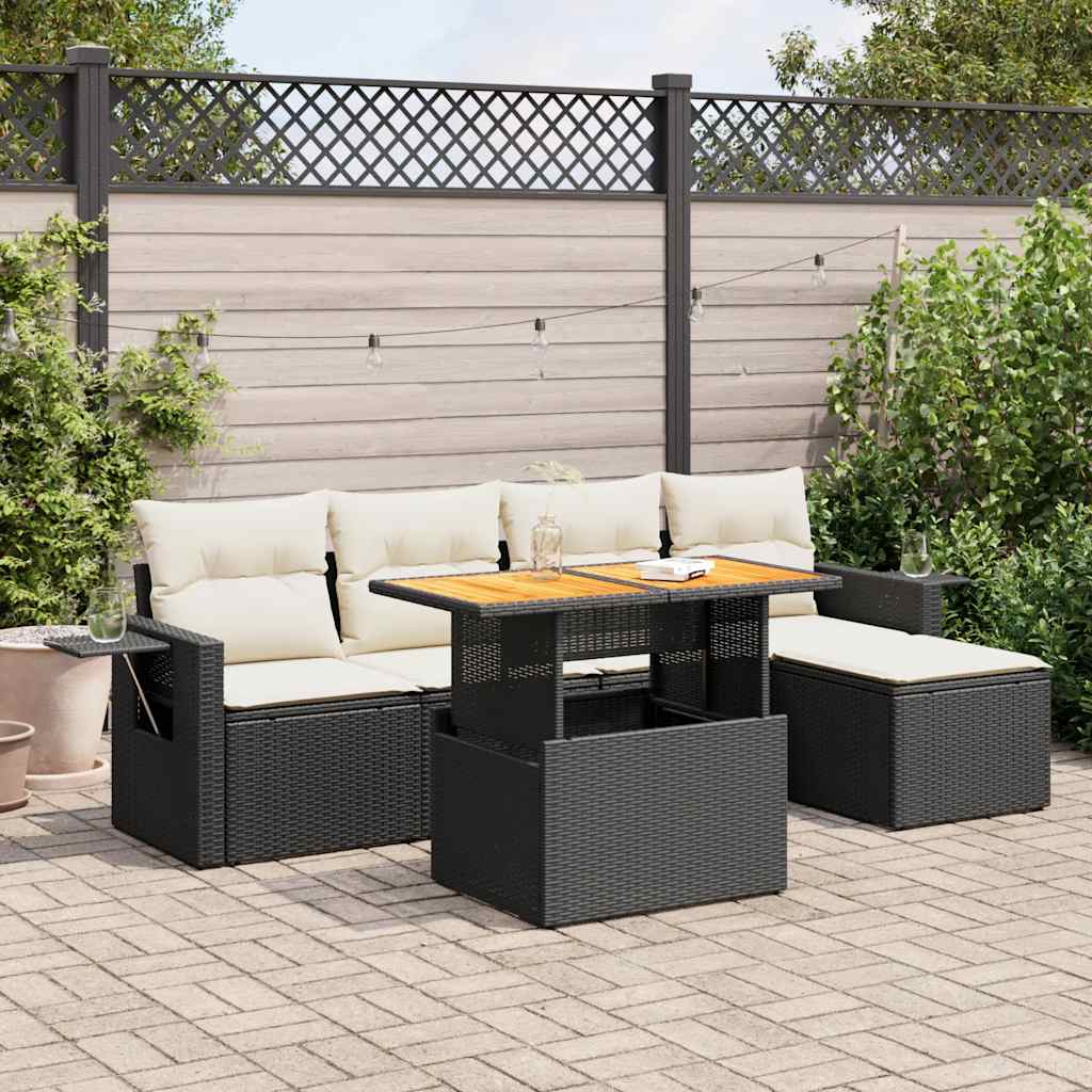 Set mobilier de grădină cu perne, 6 piese, negru, poliratan GartenMobel Dekor