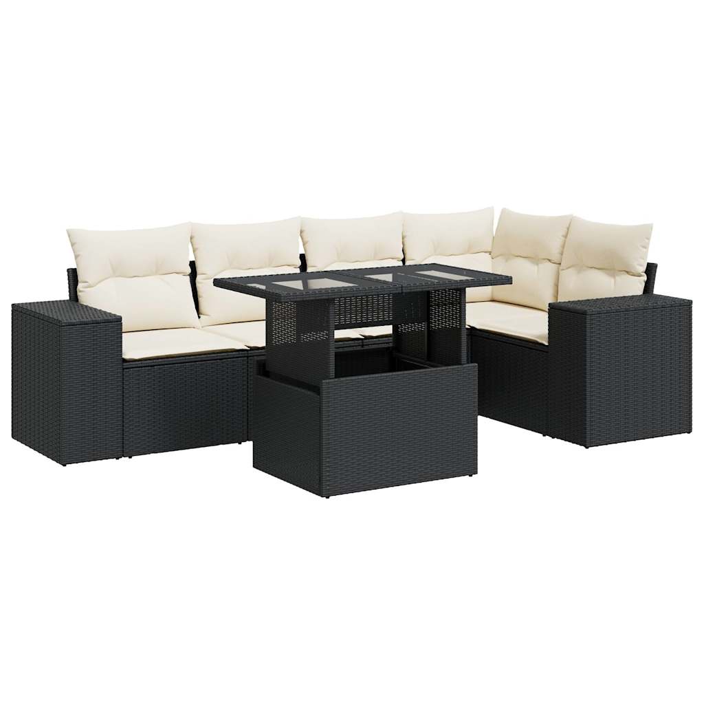 Set mobilier de grădină cu perne, 6 piese, negru, poliratan GartenMobel Dekor