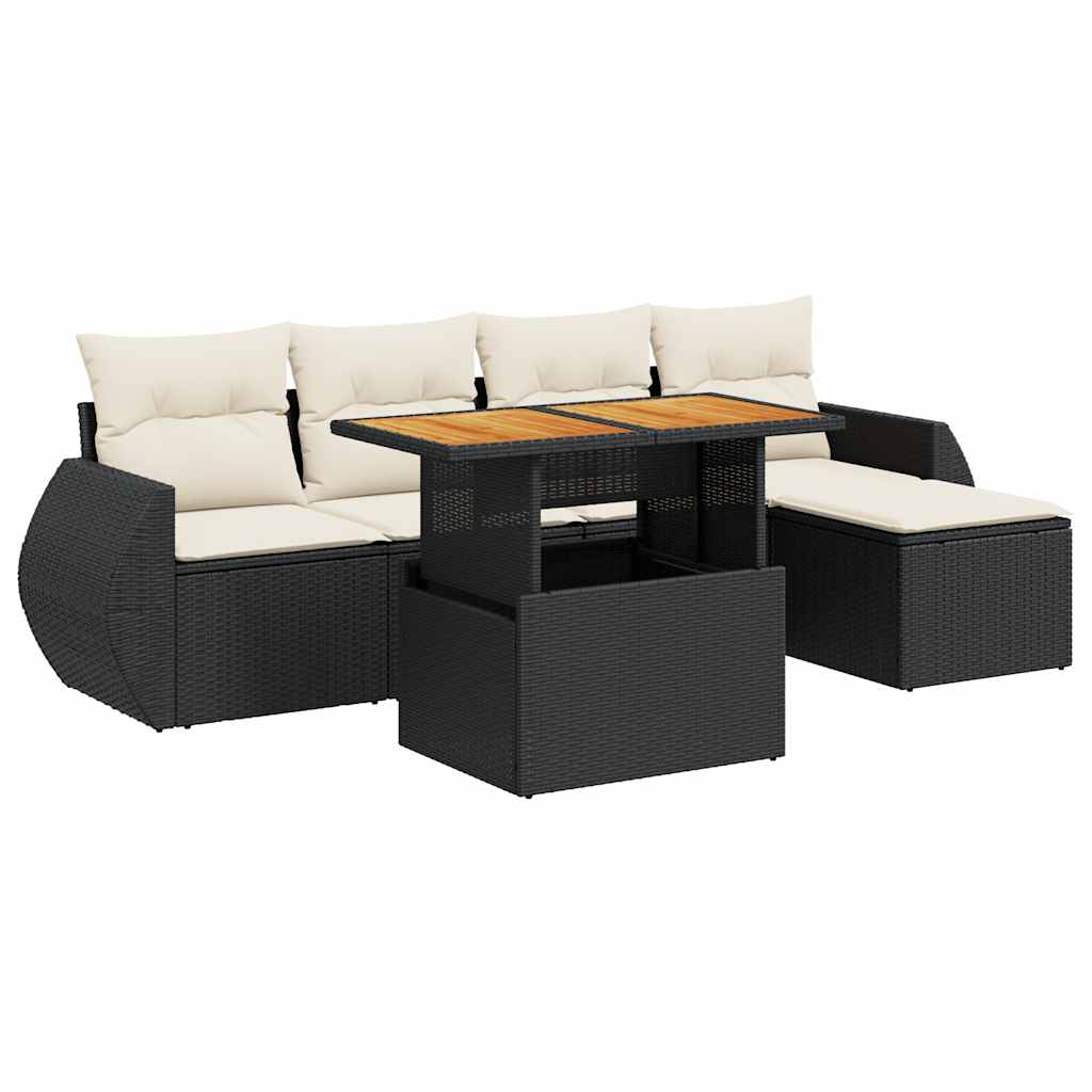Set mobilier de grădină cu perne, 6 piese, negru, poliratan GartenMobel Dekor