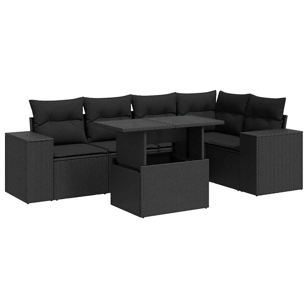 Set mobilier de grădină cu perne, 6 piese, negru, poliratan GartenMobel Dekor