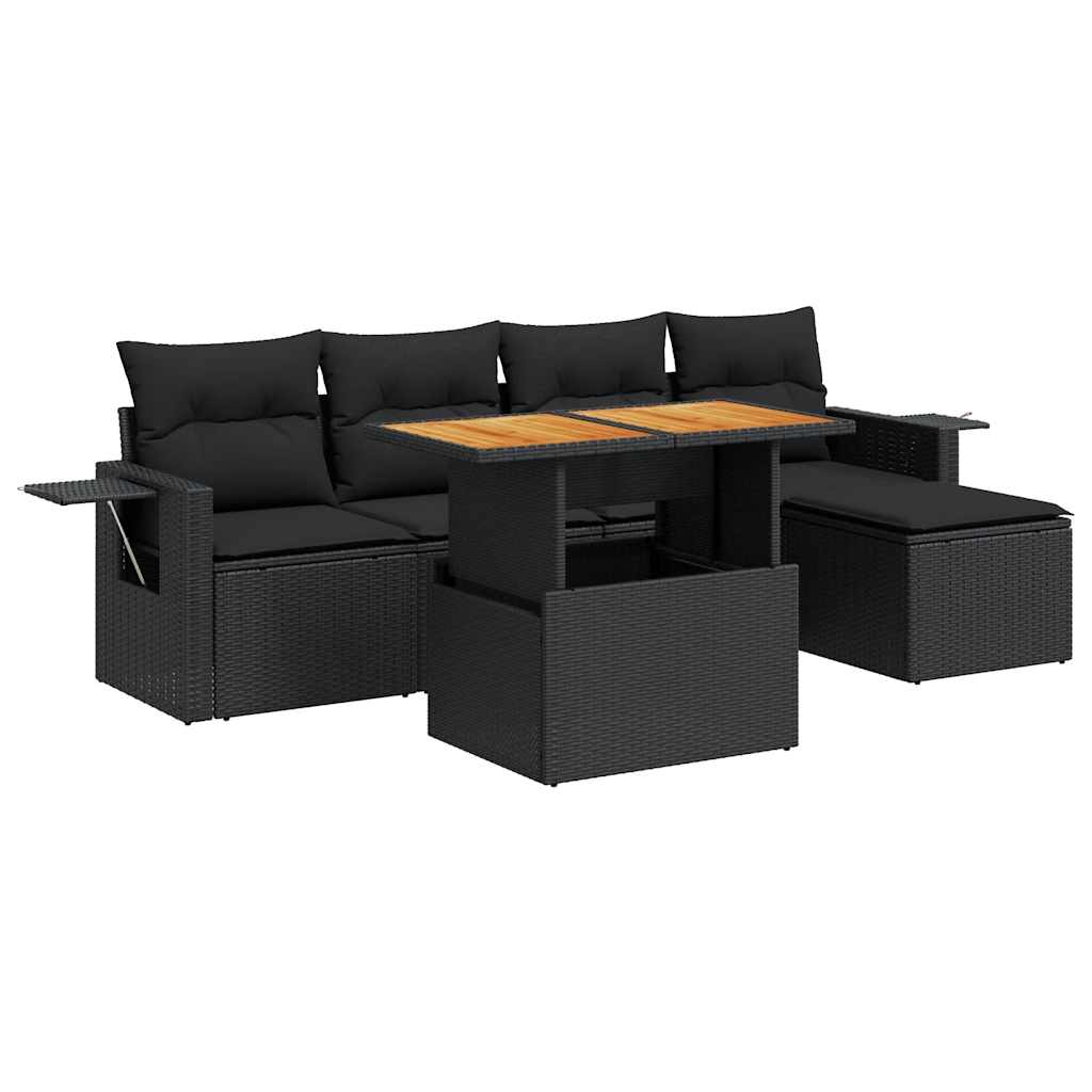 Set mobilier de grădină cu perne, 6 piese, negru, poliratan GartenMobel Dekor