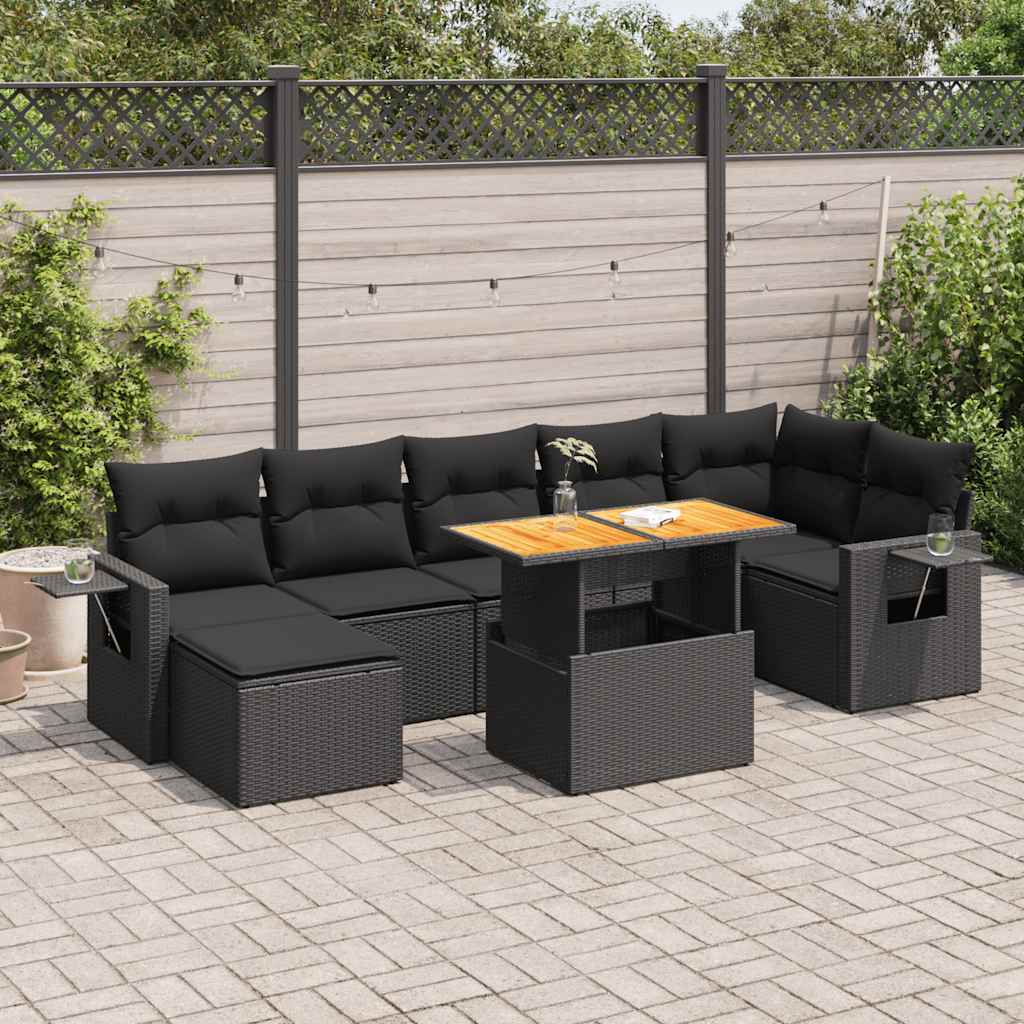 Set mobilier de grădină cu perne, 8 piese, negru, poliratan GartenMobel Dekor