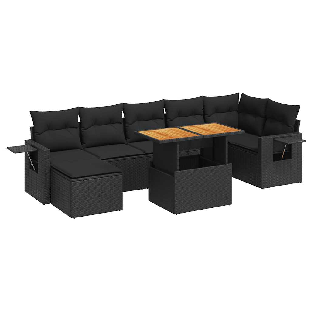 Set mobilier de grădină cu perne, 8 piese, negru, poliratan GartenMobel Dekor