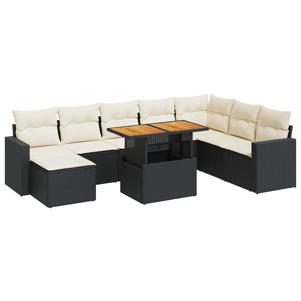 Set mobilier de grădină cu perne, 9 piese, negru, poliratan GartenMobel Dekor