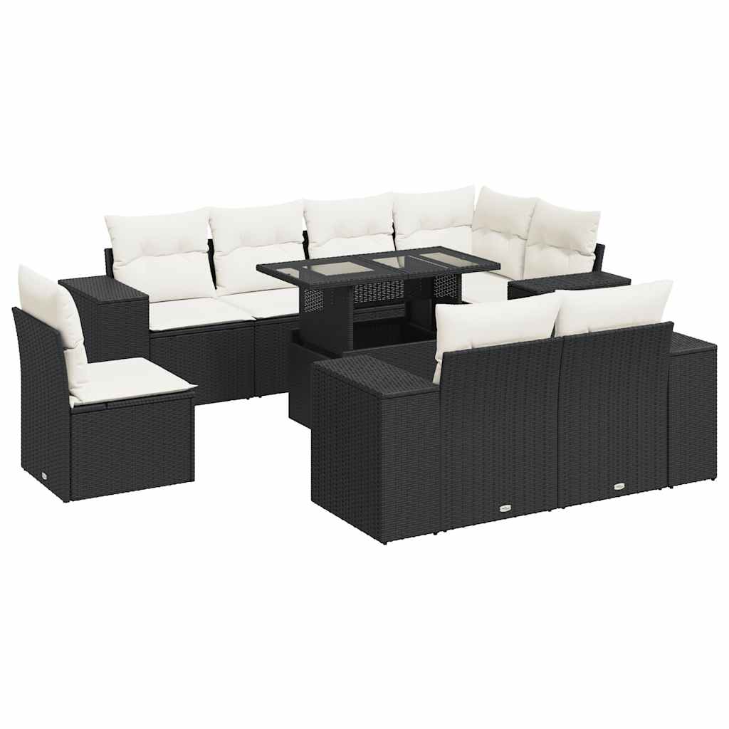Set mobilier de grădină cu perne, 9 piese, negru, poliratan GartenMobel Dekor