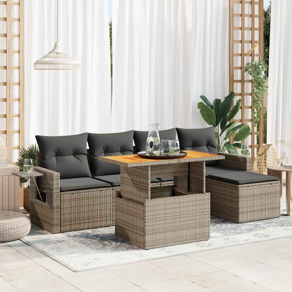 Set mobilier grădină cu perne, 6 piese, gri, poliratan GartenMobel Dekor