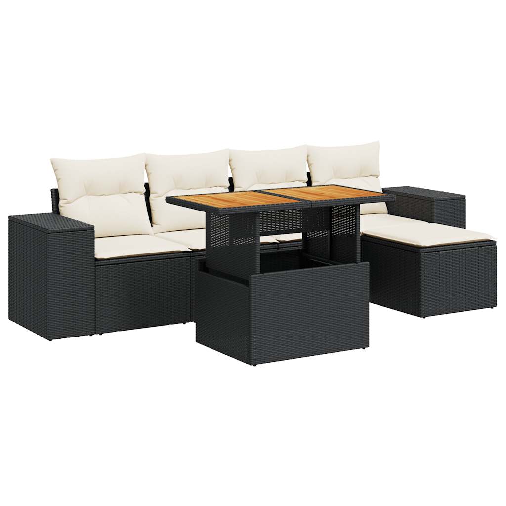Set mobilier de grădină cu perne, 6 piese, negru, poliratan GartenMobel Dekor