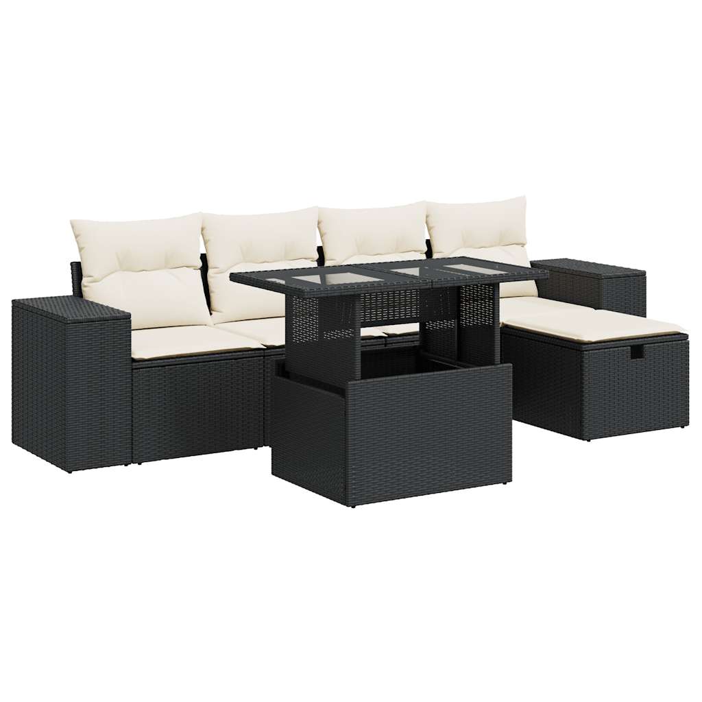 Set mobilier de grădină cu perne, 6 piese, negru, poliratan GartenMobel Dekor