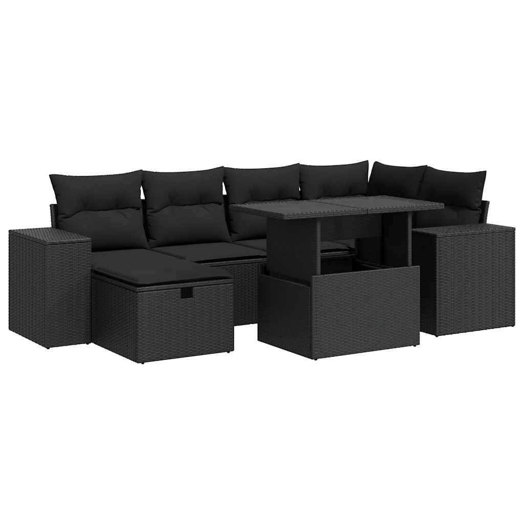 Set mobilier de grădină cu perne, 8 piese, negru, poliratan GartenMobel Dekor