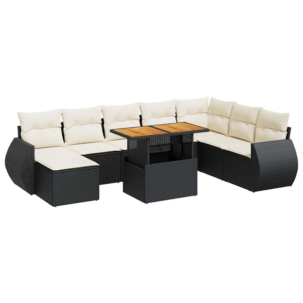 Set mobilier de grădină cu perne, 9 piese, negru, poliratan GartenMobel Dekor