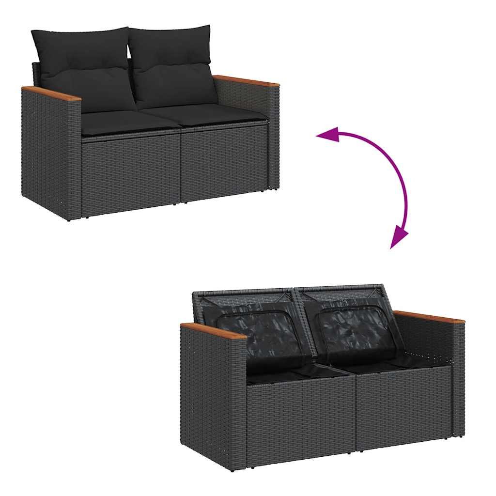 Set mobilier grădină perne 9 piese negru poliratan/lemn acacia GartenMobel Dekor