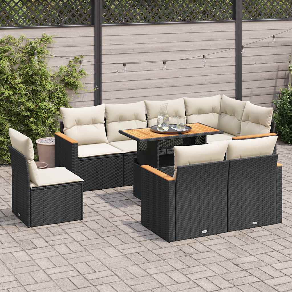 Set mobilier grădină perne 9 piese negru poliratan/lemn acacia GartenMobel Dekor
