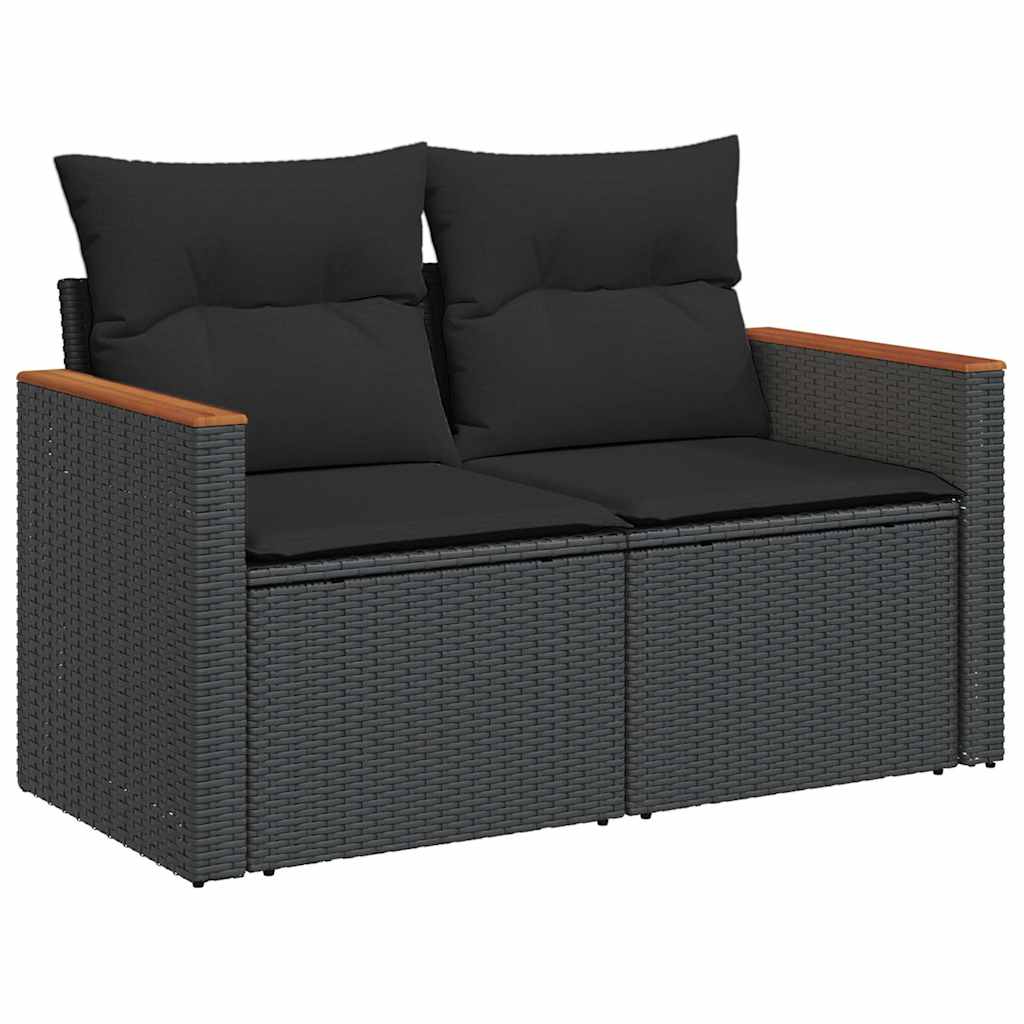 Set mobilier grădină perne 9 piese negru poliratan/lemn acacia GartenMobel Dekor