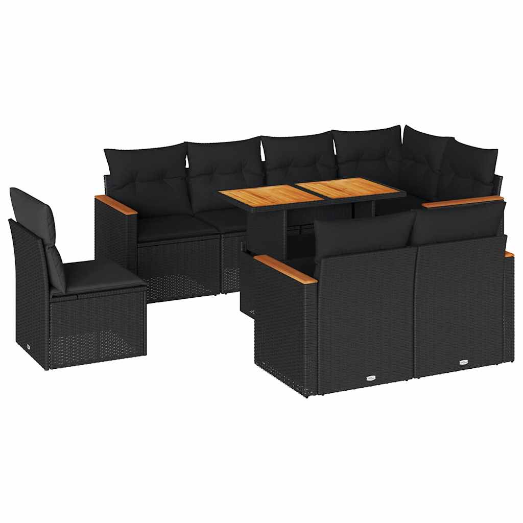 Set mobilier grădină perne 9 piese negru poliratan/lemn acacia GartenMobel Dekor