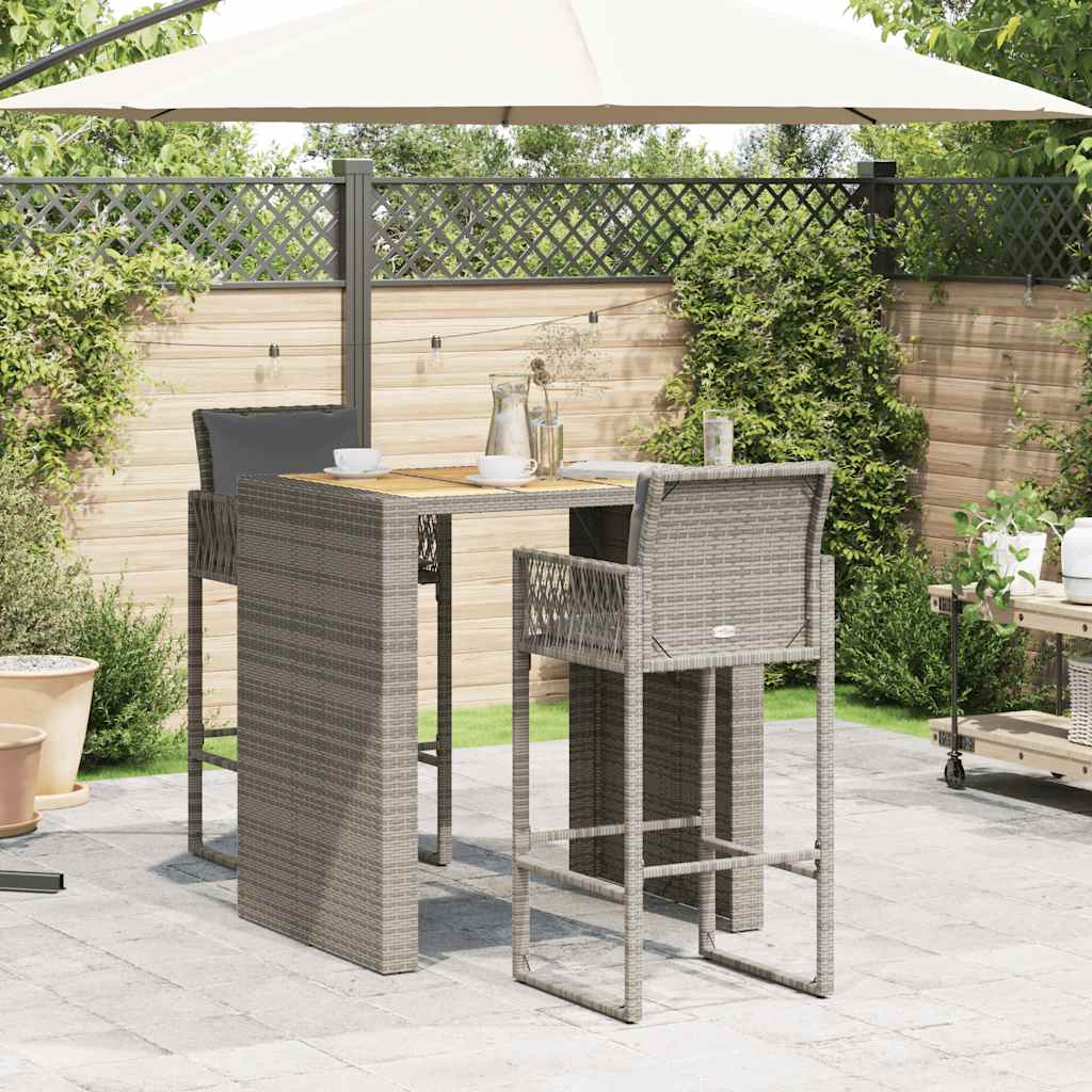 Set mobilier bar de grădină, cu perne, 3 piese, gri, poliratan GartenMobel Dekor