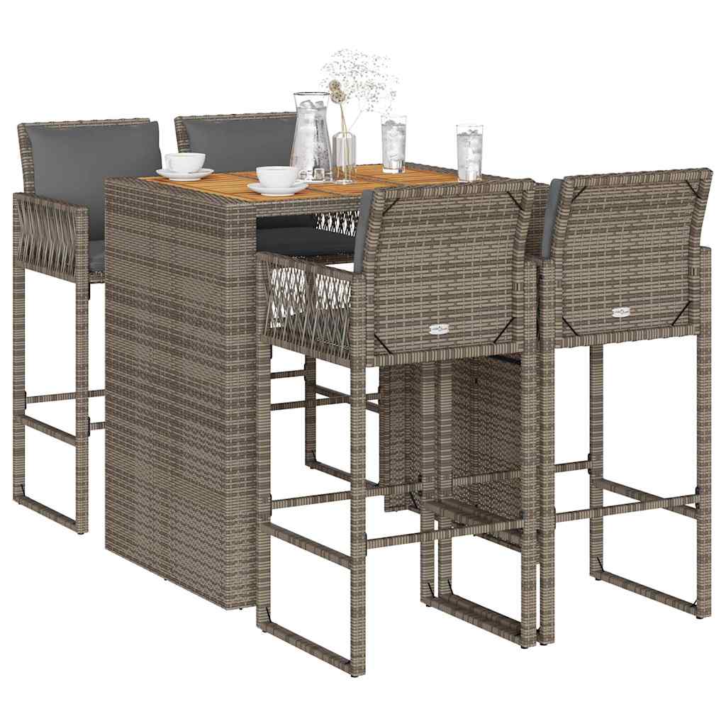 Set mobilier bar de grădină, cu perne, 5 piese, gri, poliratan GartenMobel Dekor