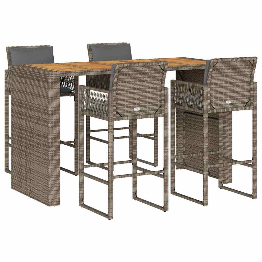 Set mobilier bar de grădină, cu perne, 5 piese, gri, poliratan GartenMobel Dekor