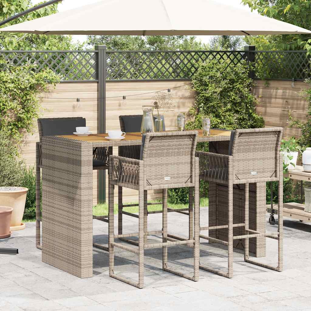 Set mobilier bar de grădină, cu perne, 5 piese, gri, poliratan GartenMobel Dekor