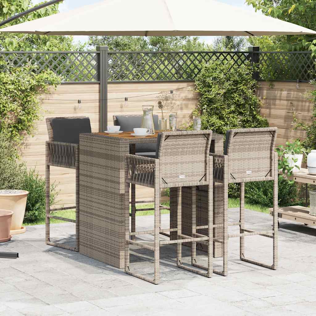 Set mobilier bar de grădină, cu perne, 5 piese, gri, poliratan GartenMobel Dekor