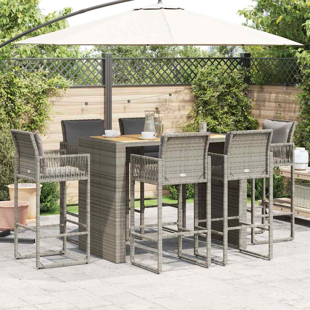 Set mobilier bar de grădină cu perne, 7 piese, gri, poliratan GartenMobel Dekor