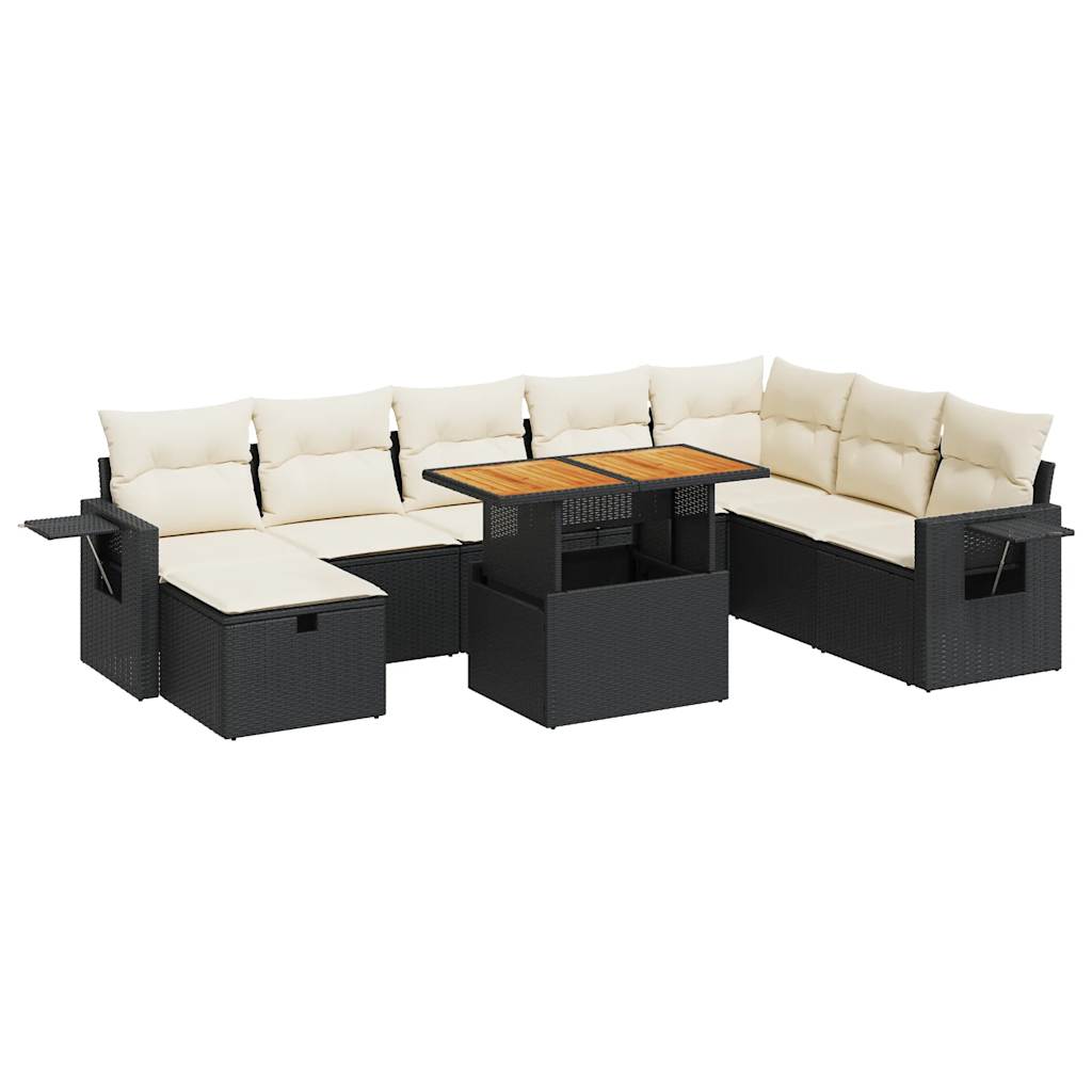 Set mobilier grădină perne 9 piese negru poliratan/lemn acacia GartenMobel Dekor
