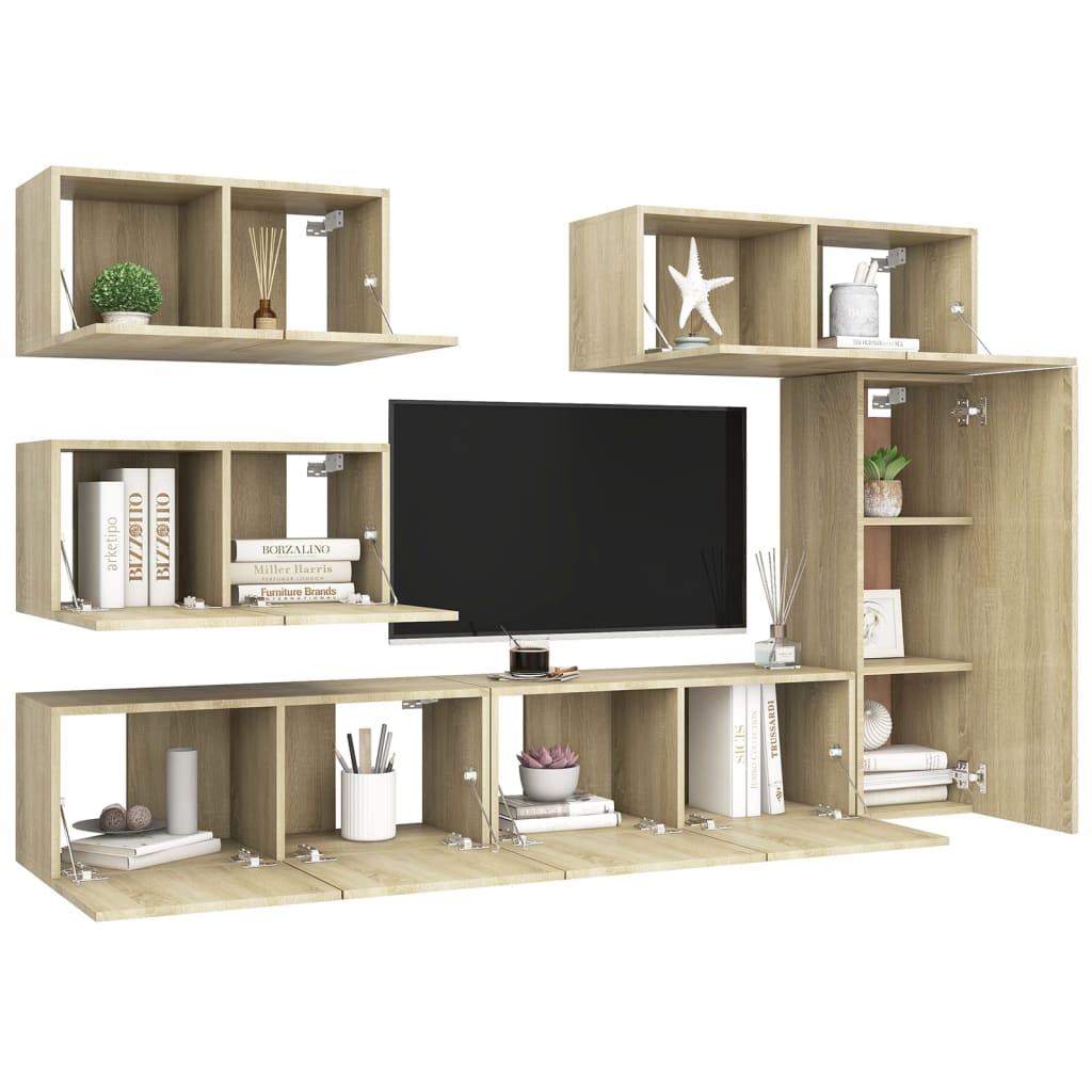 Set dulapuri TV, 6 piese, stejar sonoma, lemn prelucrat GartenMobel Dekor