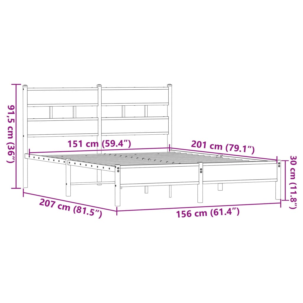 Cadru pat fără saltea stejar maro 150x200 cm lemn prelucrat GartenMobel Dekor