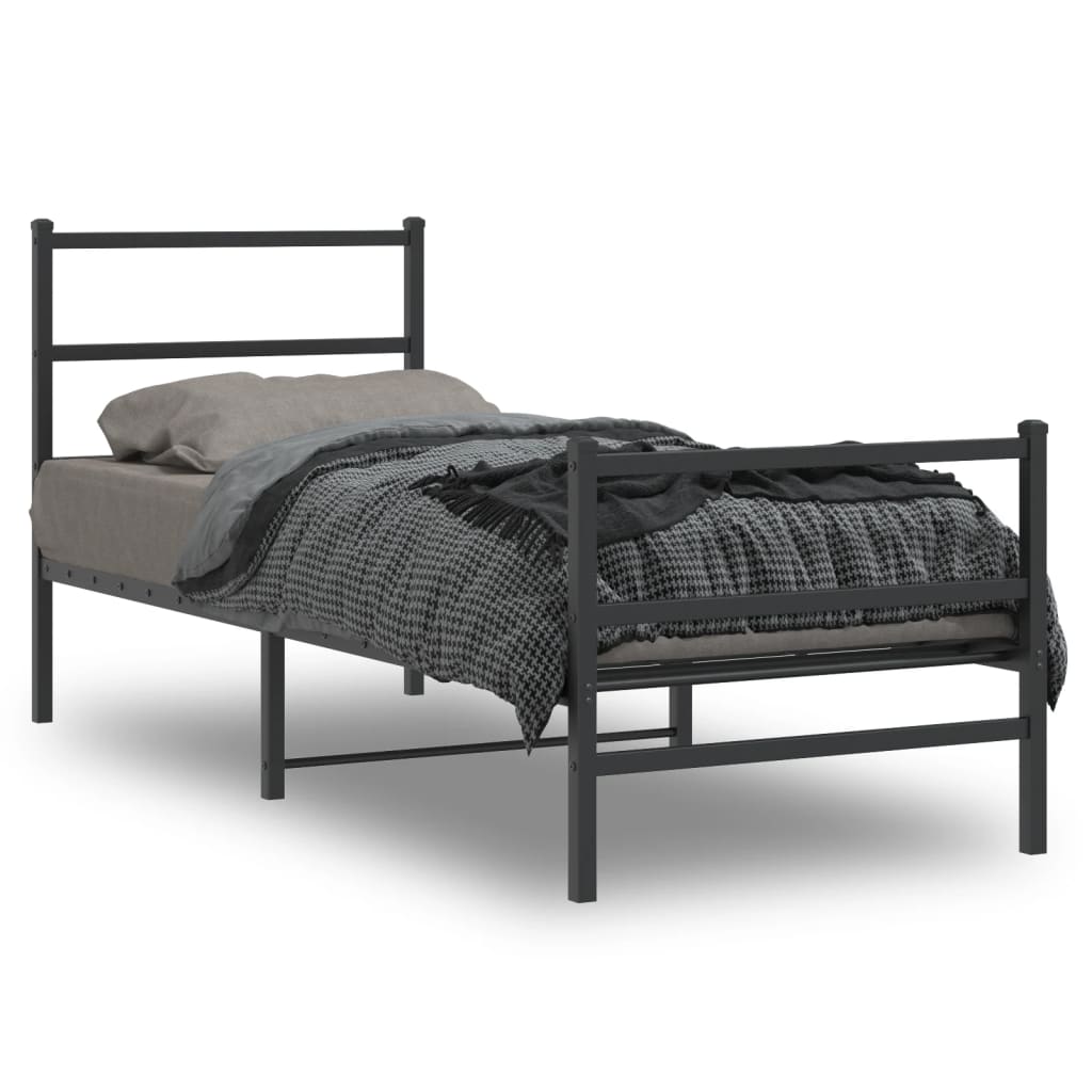 Cadru pat metalic cu tăblii de cap/picioare  negru, 80x200 cm GartenMobel Dekor